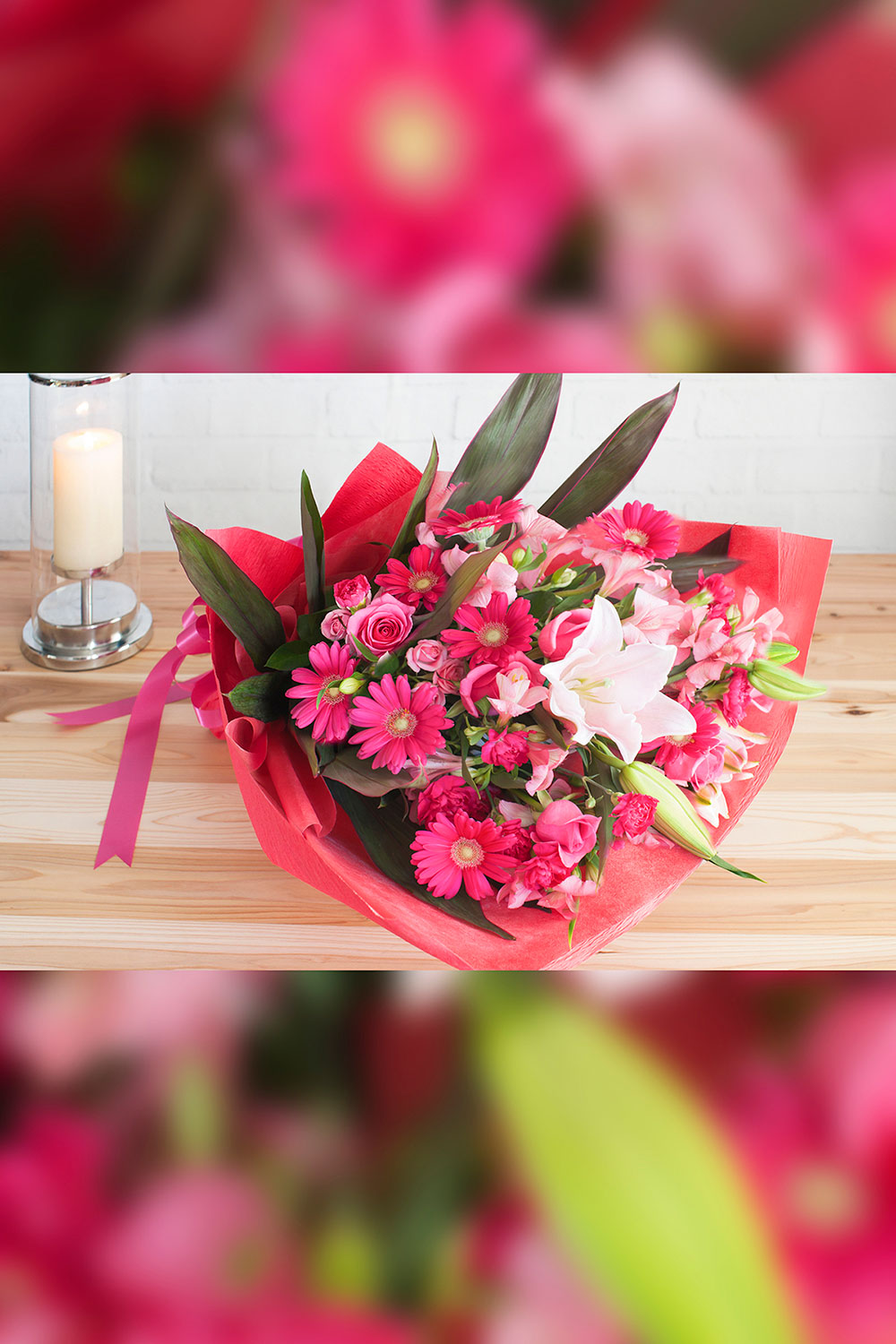 合格祝い 合格祝いを明るく彩るピンク色の花束 ラッピング付き 高さ約65cm 門出のお祝い花 個人編 お祝い お供えの花通販ギフトは送料無料の お花の窓口 へ